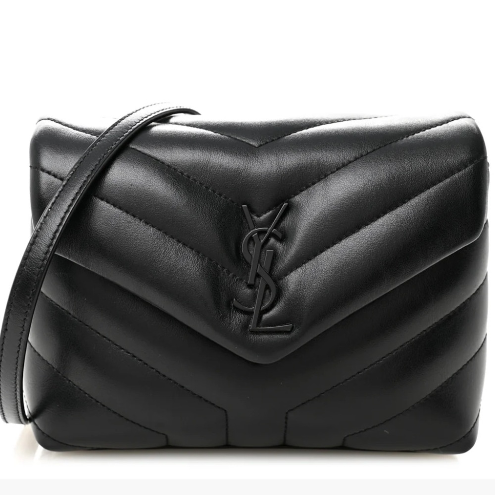 SAINT LAURENT Calfskin Quilted Monogram Monochrome Toy Loulou Crossbody Bag